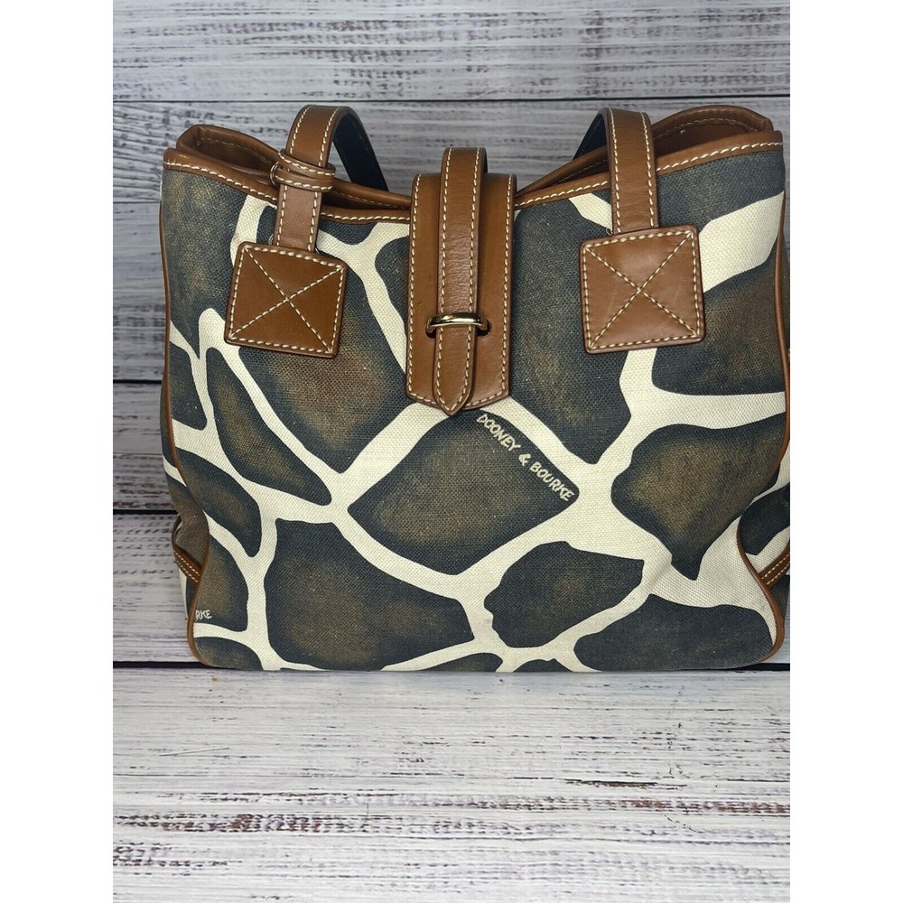 Dooney & Bourke Giaraff Animal Print Canvas Tag Tote Shoulder Bag Purse